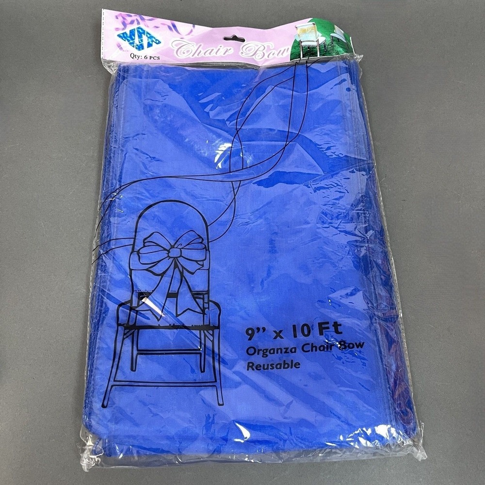 Natural Star Inc. NST Organza Chair Bow Blue 9" x 10 feet Reusable Lot of 6